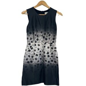 MILLY Dress Black White Ombre Floral Anemone Sleeveless Sheath Pockets Size 2